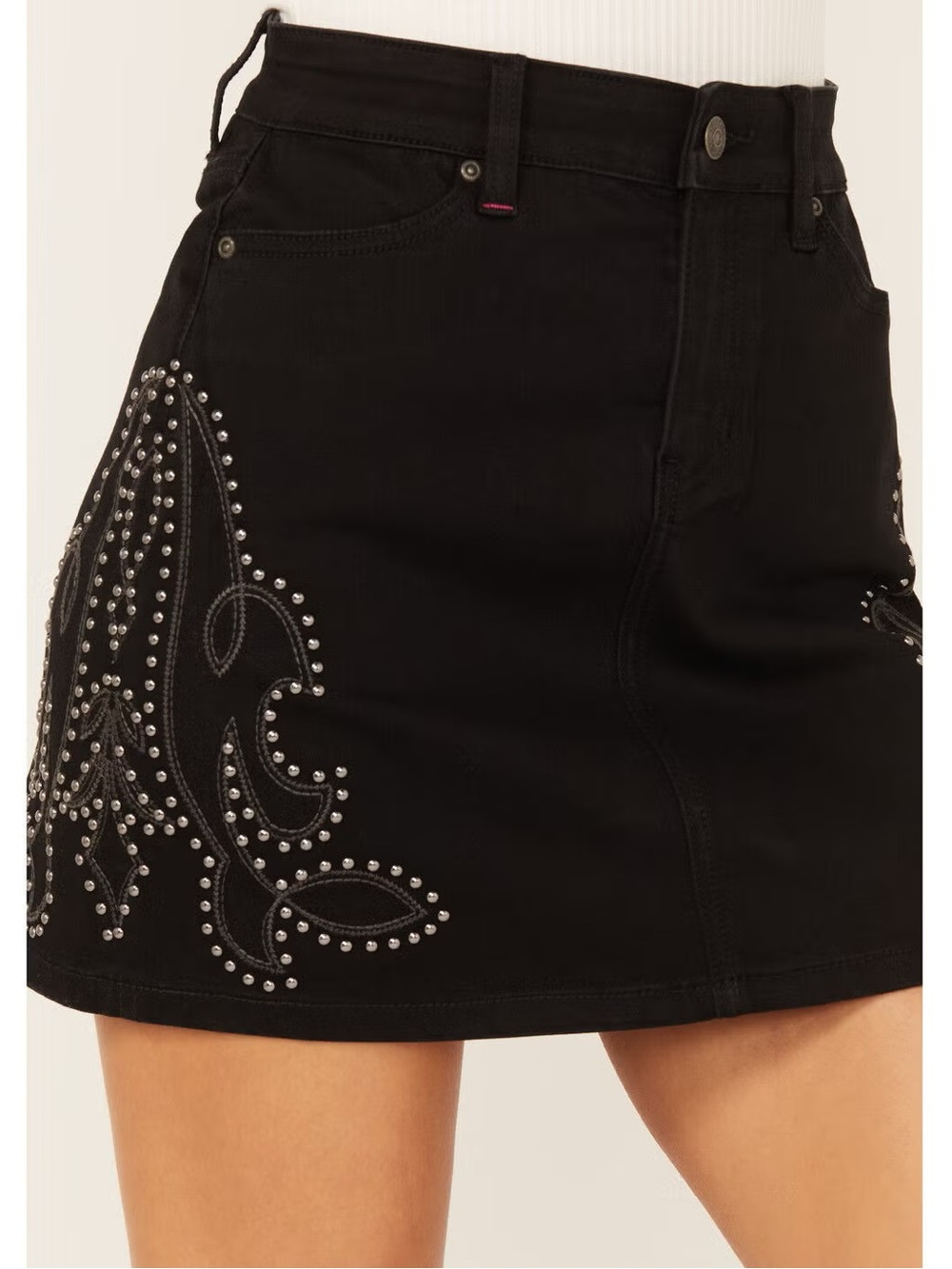 Idyllwind Burbank Embroidered Studded Black Denim Skirt 10